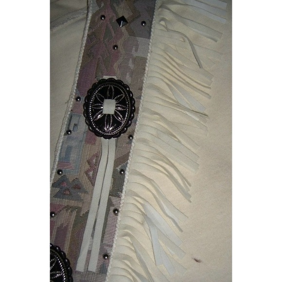 Joanie W Blouse Vintage 90's Western Fringe Studded Conche Aztec Cowgirl Boho L - Picture 6 of 10